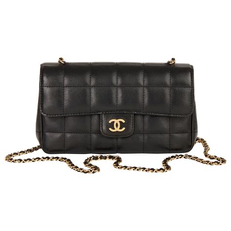 Chanel Black Lambskin Chocolate Bar Handbag 